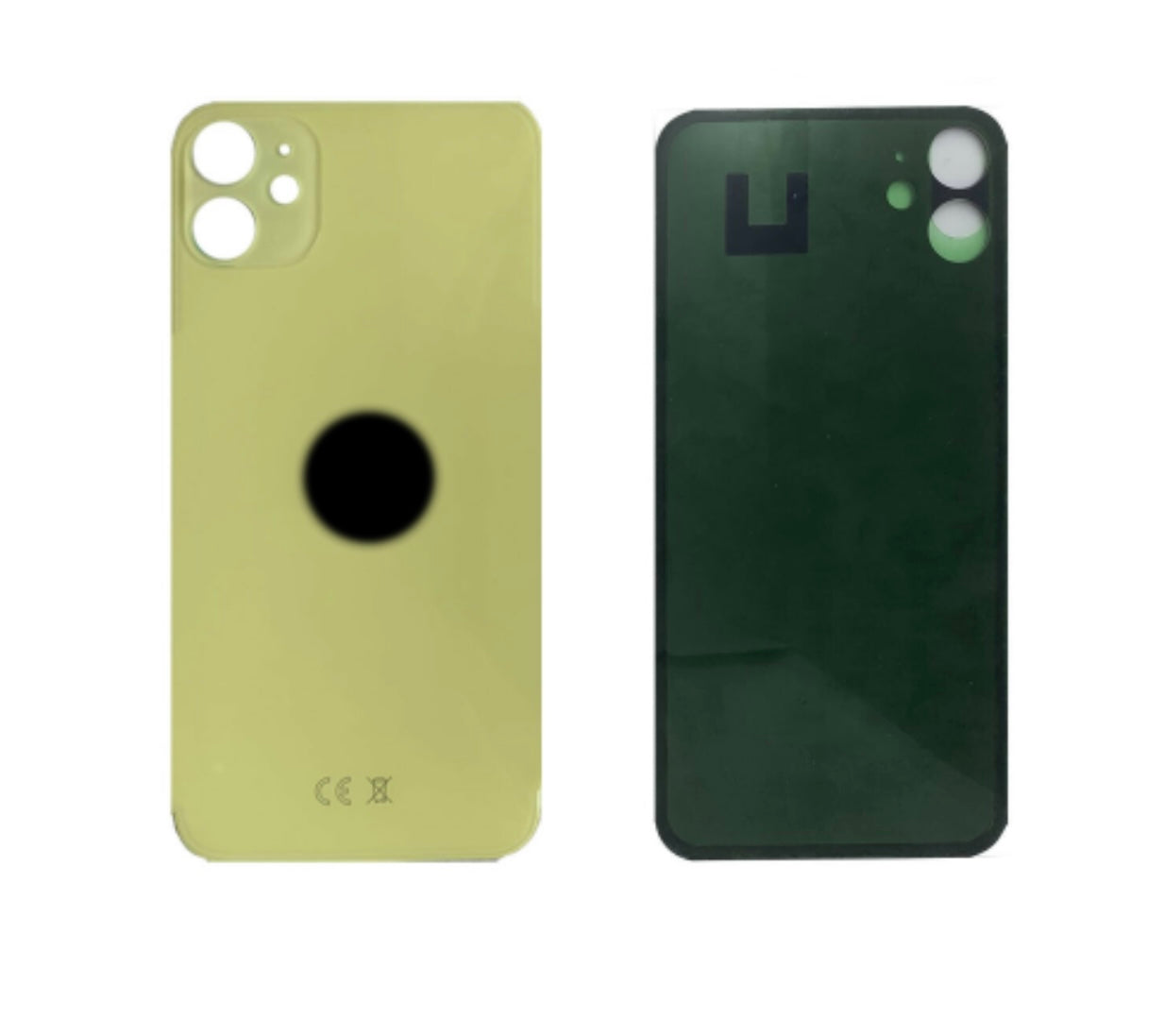 BACK COVER + ADESIVO FORO LARGO APPLE IPHONE 11 SCOCCA COPRIBATTERIA POSTERIORE YELLOW GIALLO