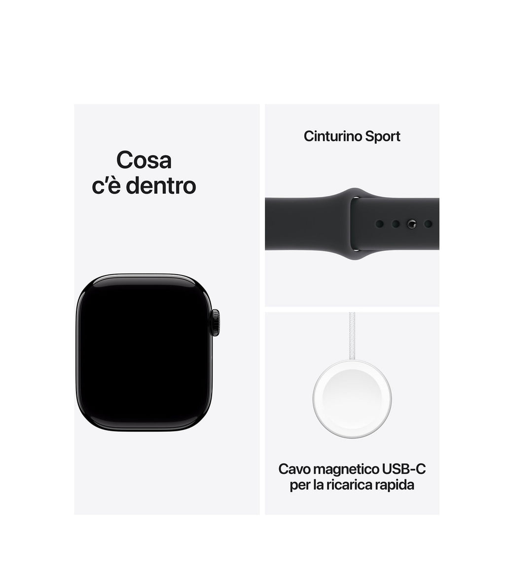 APPLE Watch Series 11 GPS, Cassa 42 mm in alluminio Jet Black con Cinturino Sport nero - S/M