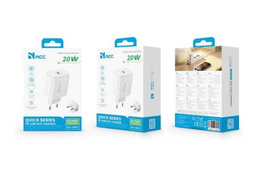 NCC CaricaBatterie da Rete 20W USB-C NCC-CD002 EU
Fast Charger | Bianco