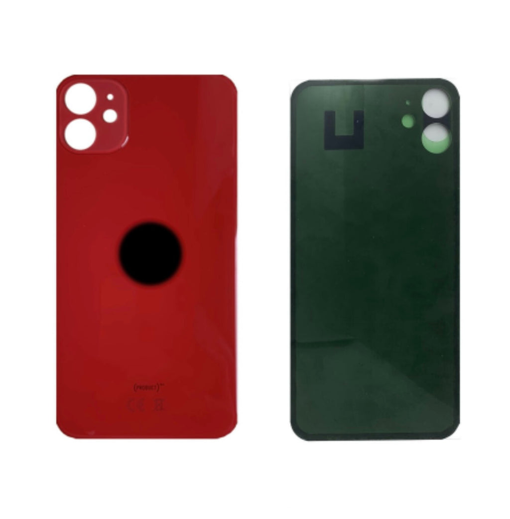BACK COVER + ADESIVO FORO LARGO APPLE IPHONE 11 SCOCCA COPRIBATTERIA POSTERIORE RED ROSSO