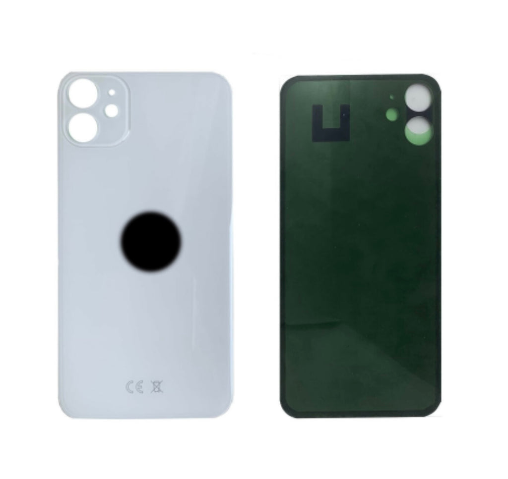 BACK COVER + ADESIVO FORO LARGO APPLE IPHONE 11 SCOCCA COPRIBATTERIA POSTERIORE WHITE BIANCO
