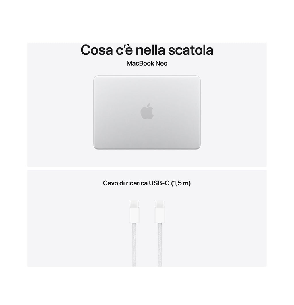 APPLE MacBook Neo 13'', Chip A18 Pro, 6 CPU 5 GPU, 8GB, 256GB, Magic Keyboard, Argento