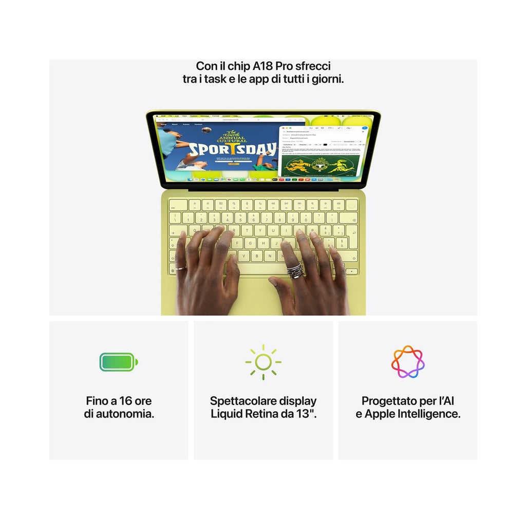 APPLE MacBook Neo 13'', Chip A18 Pro, 6 CPU 5 GPU, 8GB, 256GB, Magic Keyboard, Argento