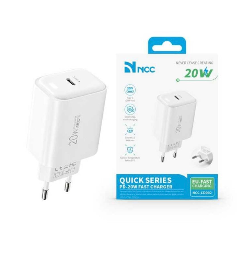 NCC CaricaBatterie da Rete 20W USB-C NCC-CD002 EU
Fast Charger | Bianco