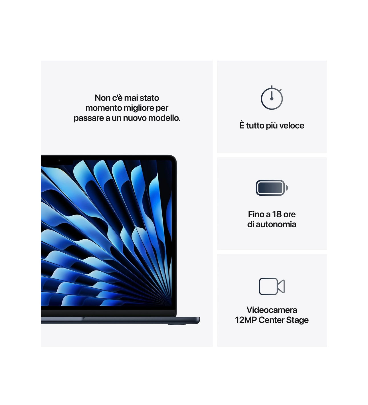 APPLE MacBook Air 13'', Chip M4, 10 CPU 8 GPU, 16GB, 256GB, Mezzanotte