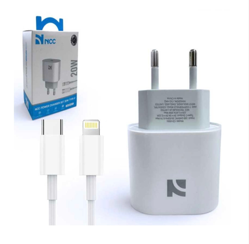 NCC CaricaBatterie Da Rete 20W USB-C Set Con Cavo Da USB-C A Lightning | CD-0501 C-L Bianco