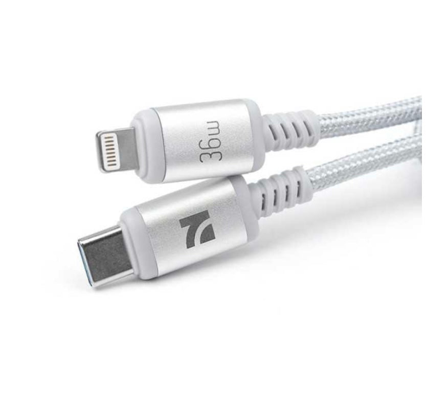 NCC Cavo di Ricarica da USB-C a Lightning 36W Intrecciato
con Case in Alluminio SC XC-0712 | 1.2M Light Grey