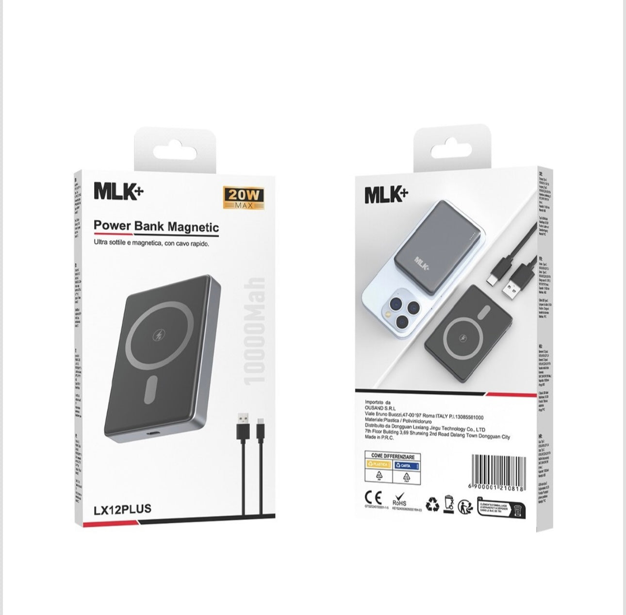 MLK+ POWER BANK MAGNETICO ULTRA SLIM 10000mAh 20W CON RICARICA WIRELESS 15W